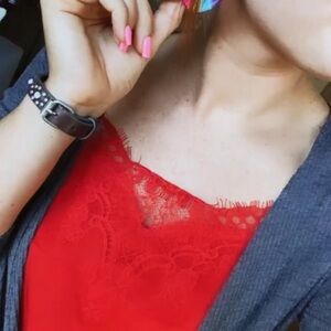 Francesca’s Red silk Lace Top